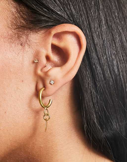 People Tree handmade huggie earrings with moons in hammered gold