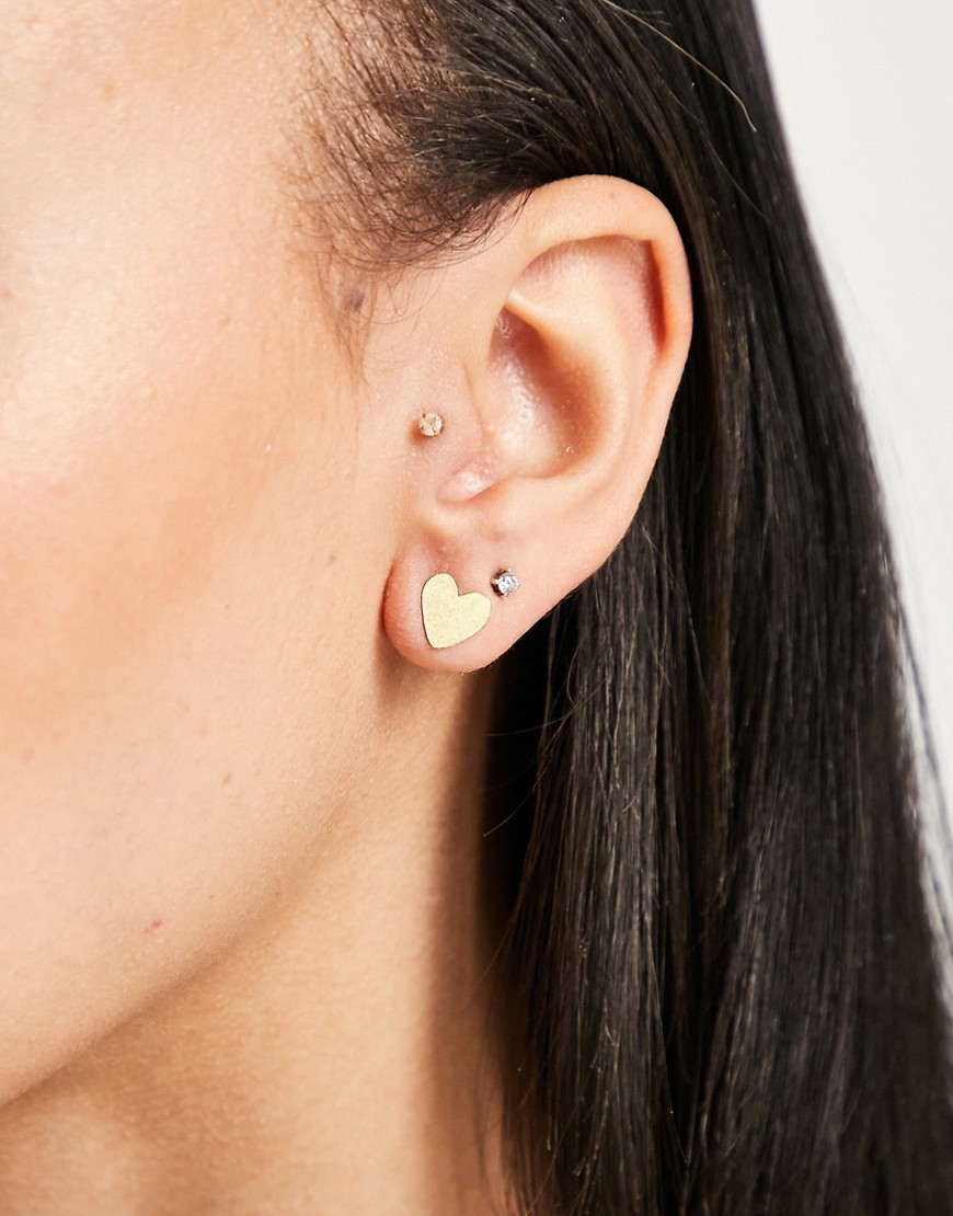People Tree heart stud earrings in brass-Gold