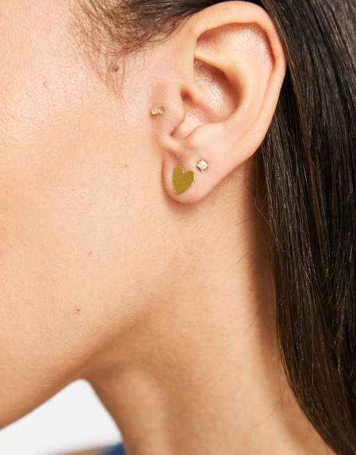 People Tree heart stud earrings in brass ASOS