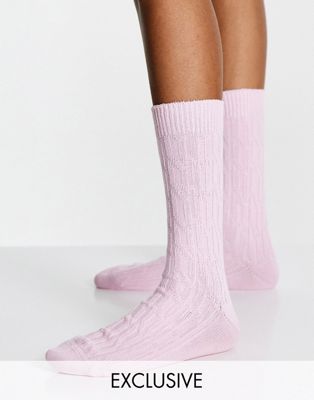People Tree knitted cable knit socks in rose