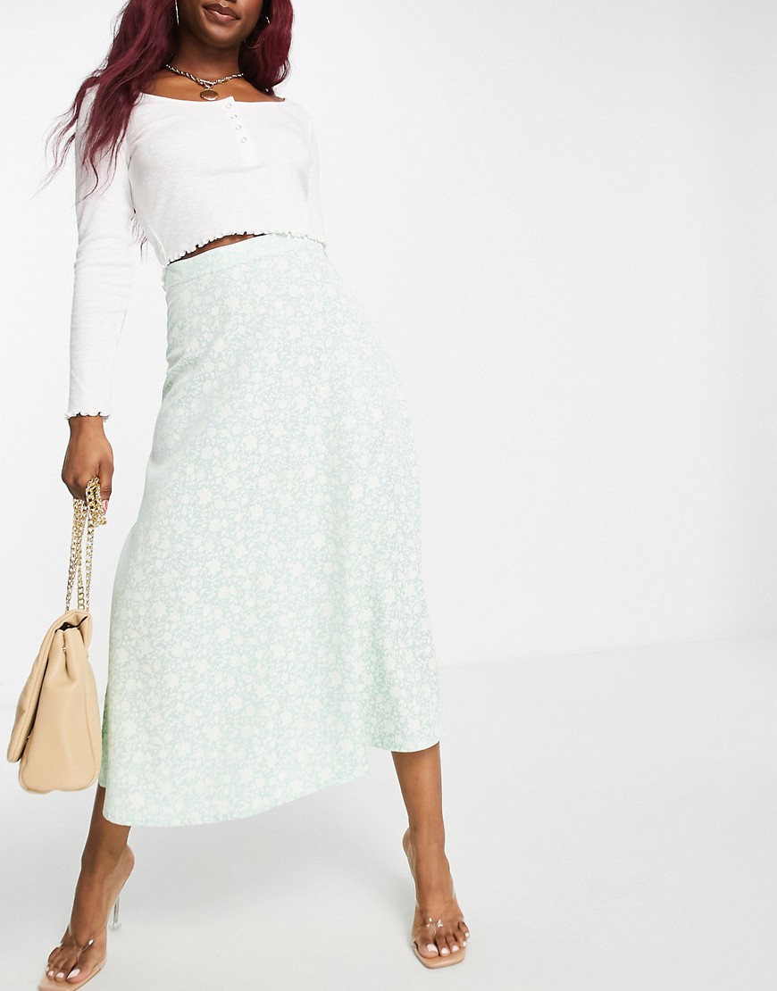 People Tree midaxi skirt in pretty floral-Green