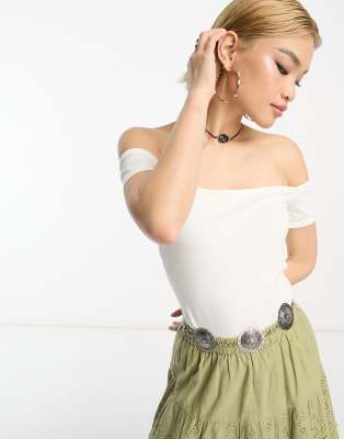 People Tree off shoulder jersey top in white