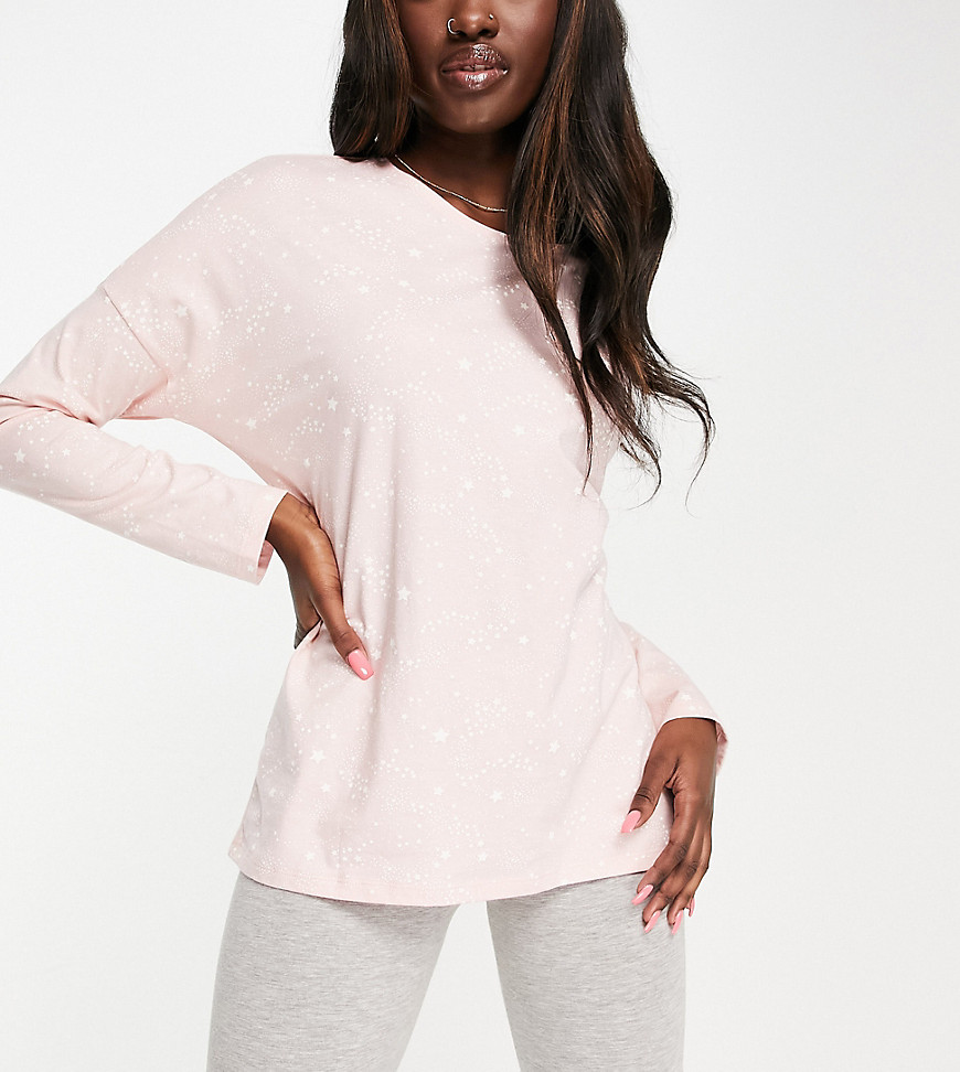People Tree organic cotton long sleeve pajama top in pink star - part of a set