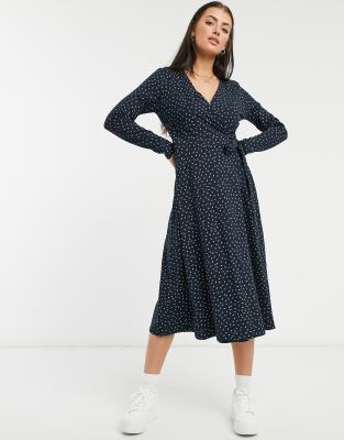 blue spot wrap dress