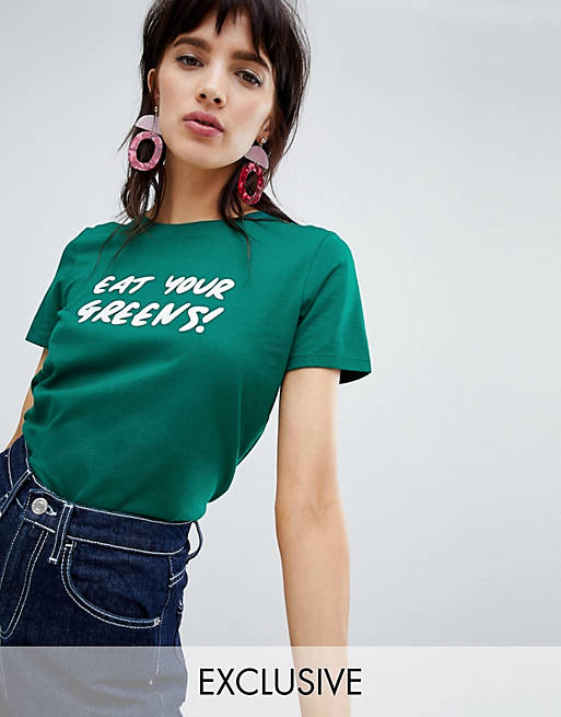 People Tree Organic Cotton T-Shirt With Eat Your Greens Slogan | ASOS