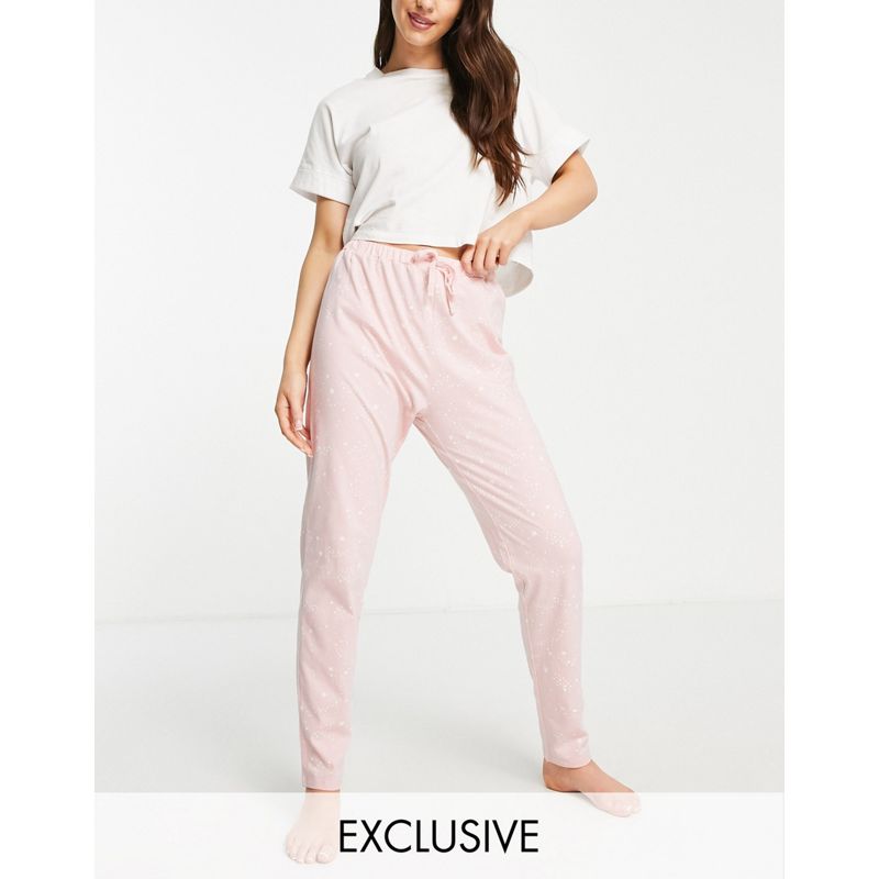 Donna Pigiami People Tree - Pantaloni del pigiama in cotone organico rosa con stelle e coulisse in vita in coordinato