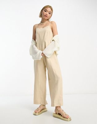 People Tree relaxed linen jumpsuit in stone