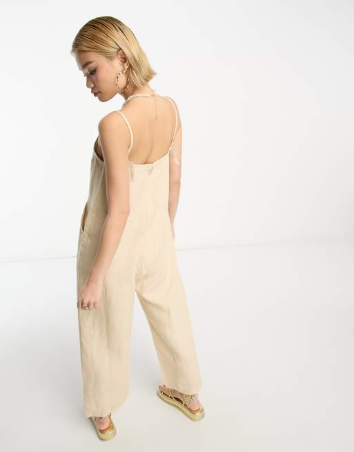 People Tree relaxed linen jumpsuit in stone