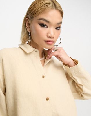 People Tree relaxed linen shirt co-ord in stone