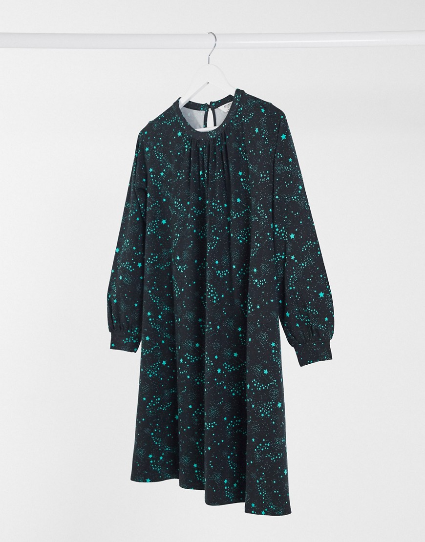 People Tree - Smock-kjole i økologisk bomuld med stjerneprint-Sort