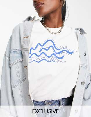 T-shirt comoda con stampa di onde in cotone-Bianco - People Tree T-shirt donna Bianco