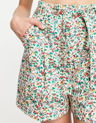 People Tree x V&A cotton a-line shorts in archive floral co-ord