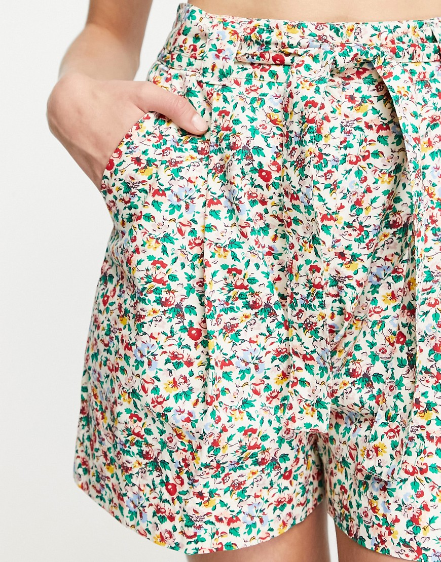 People Tree x V & A organic cotton a-line shorts in archive floral - part of a set-Multi