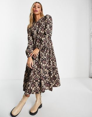 People Tree x V&A maxi smock dress in tapestry print
