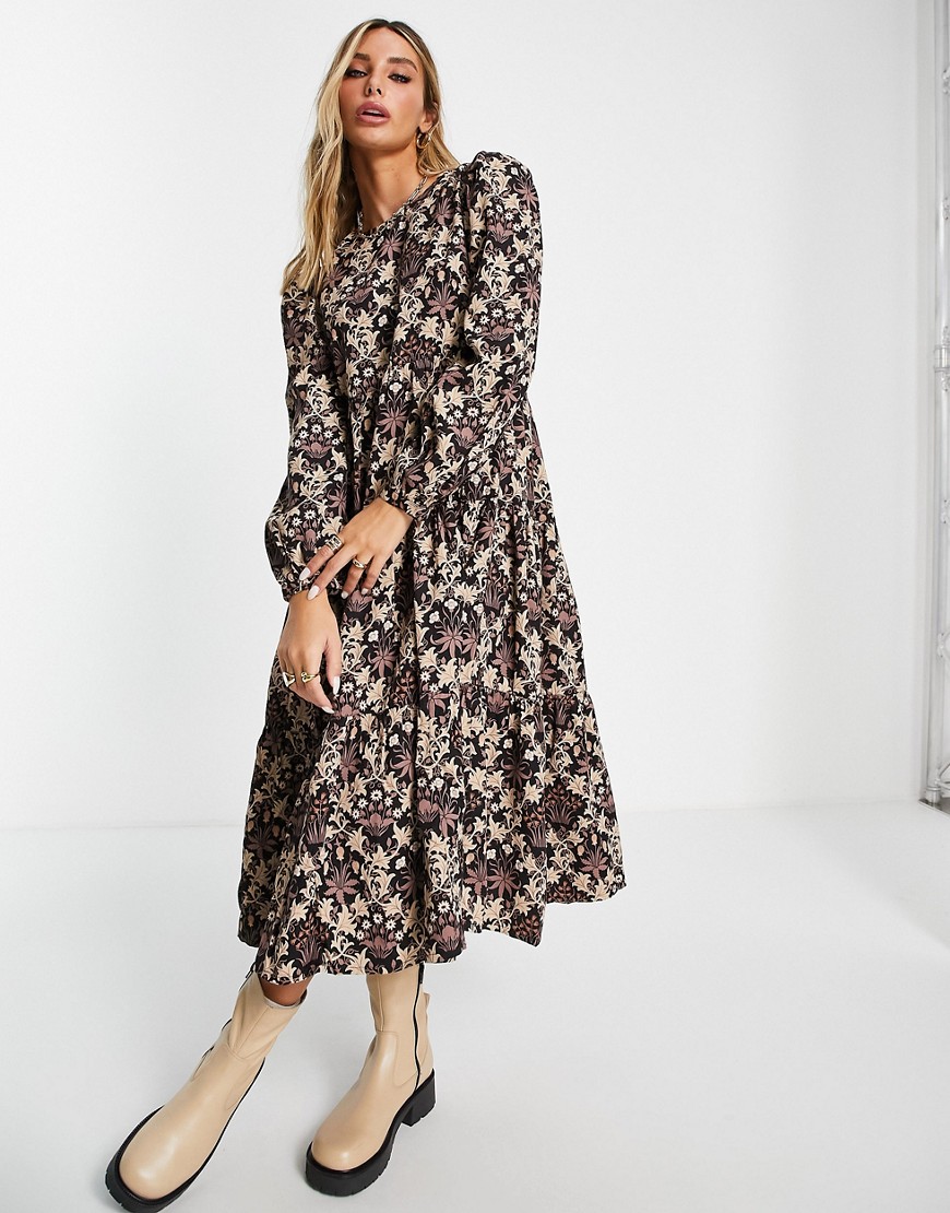 People Tree x V & A sustainable maxi smock dress in tapestry print-Multi