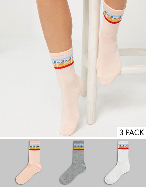 Pepe Aria 3 Pack Rainbow Logo Ribbed Ankle Socks