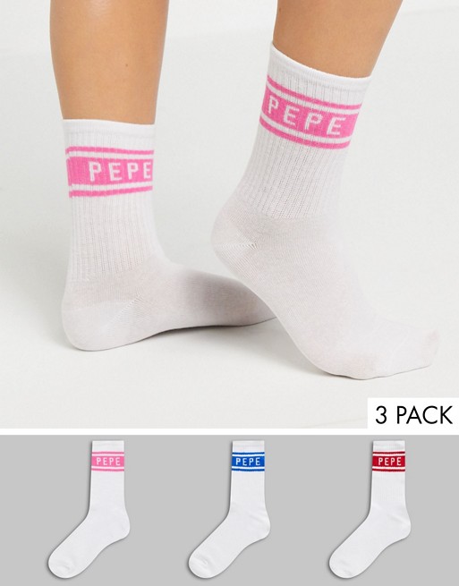 Pepe Hannah 3 Pack Logo Ribbed Ankle Socks