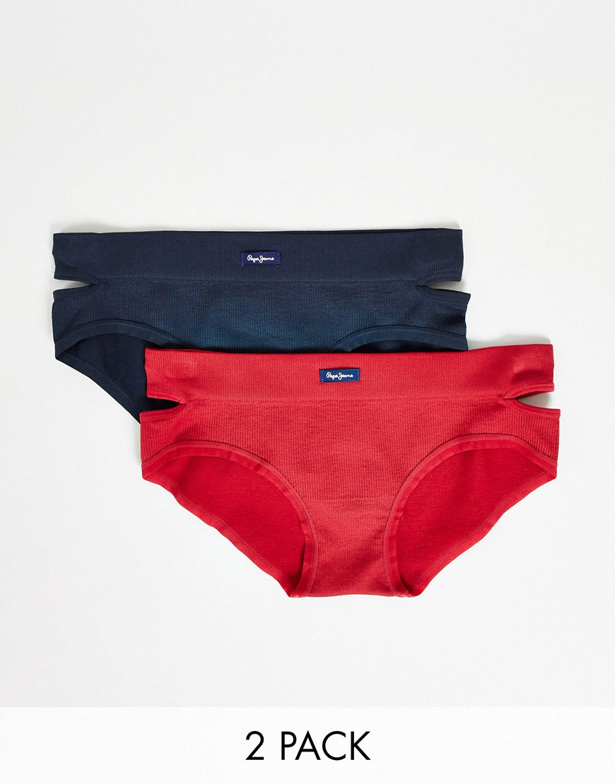 pepe jeans 2 pack briefs with cut outs in navy and winter red