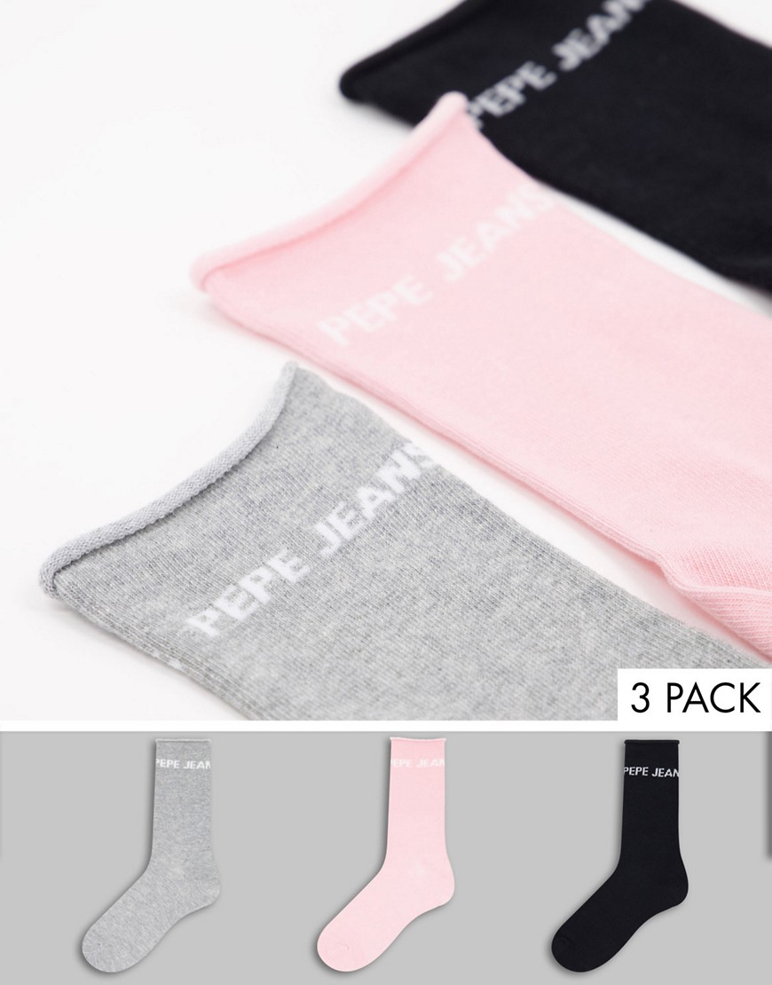 Pepe Jeans – Adelle – 3er-Pack Socken in Schwarz, Rosa, Grau