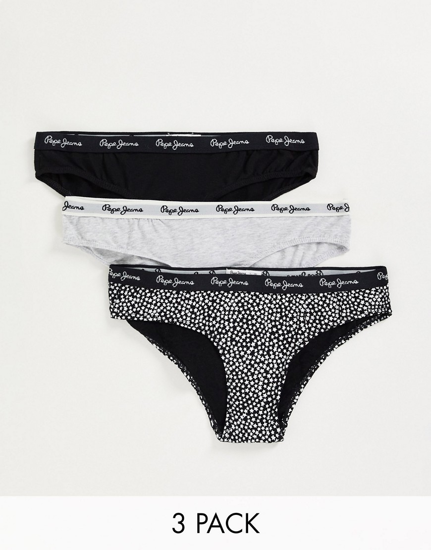 Pepe Jeans amelie 3 pack briefs in star print gray and black