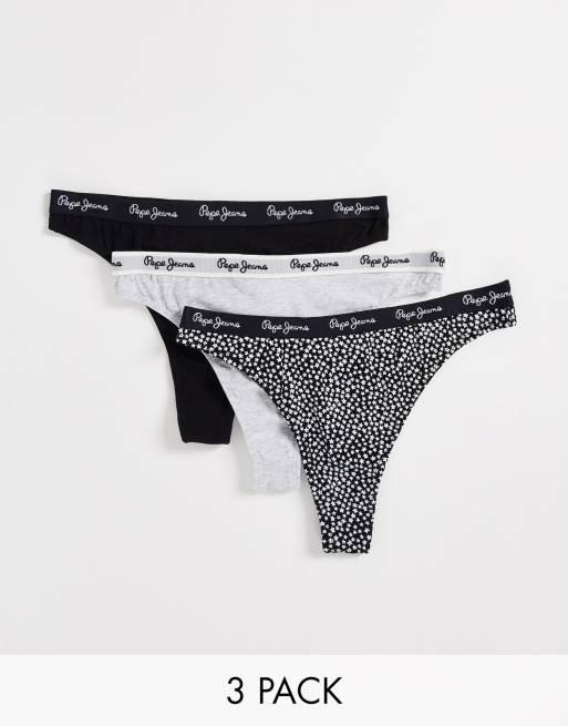 Pepe Jeans - Amelie - Set van 3 tanga's in grijs en zwart met sterrenprint