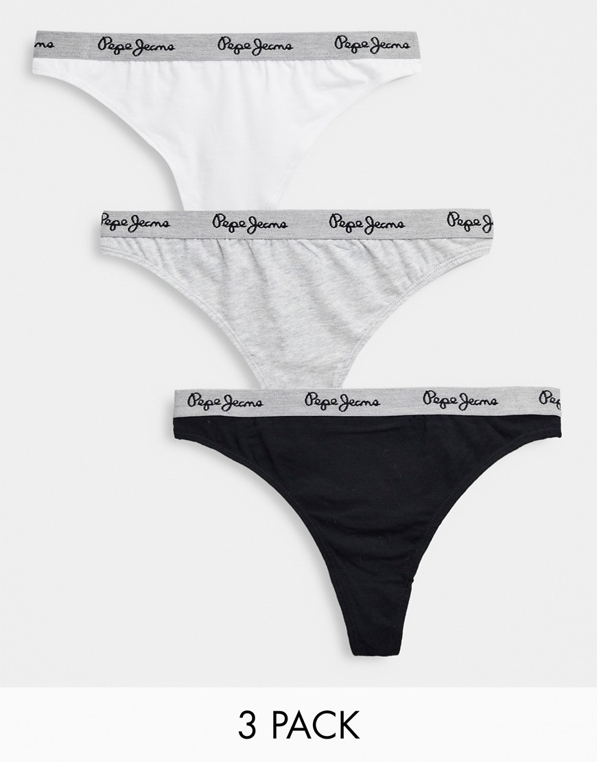 Pepe Jeans – Amy – Tanga in Schwarz, Grau und Weiß im 3er-Pack-Mehrfarbig