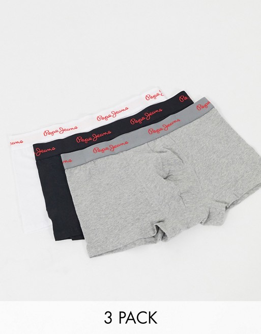 Pepe Jeans archie 3 pack crop trunks in black/white/grey