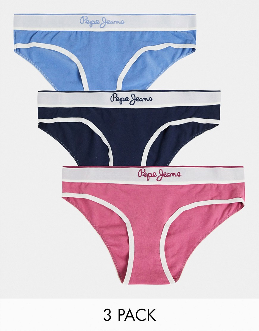 pepe jeans bobbi 3 pack brief in navy washed berry and dazed blue