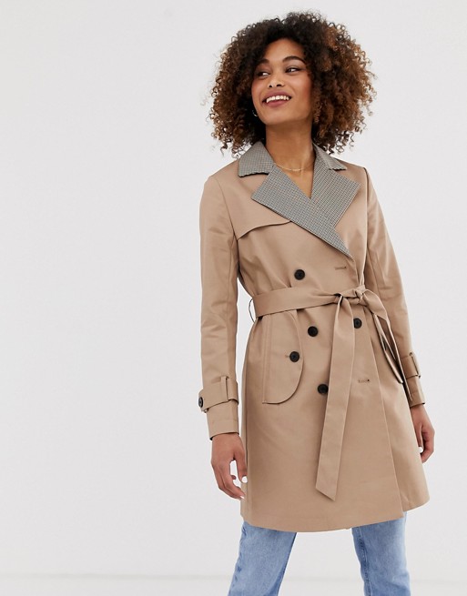 Pepe Jeans Daria trench coat with check lapels | ASOS