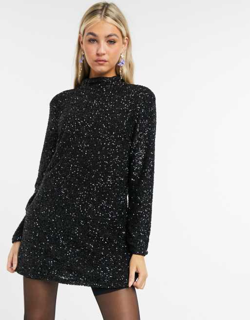 Pepe Jeans Farah sequin mini dress in black | ASOS