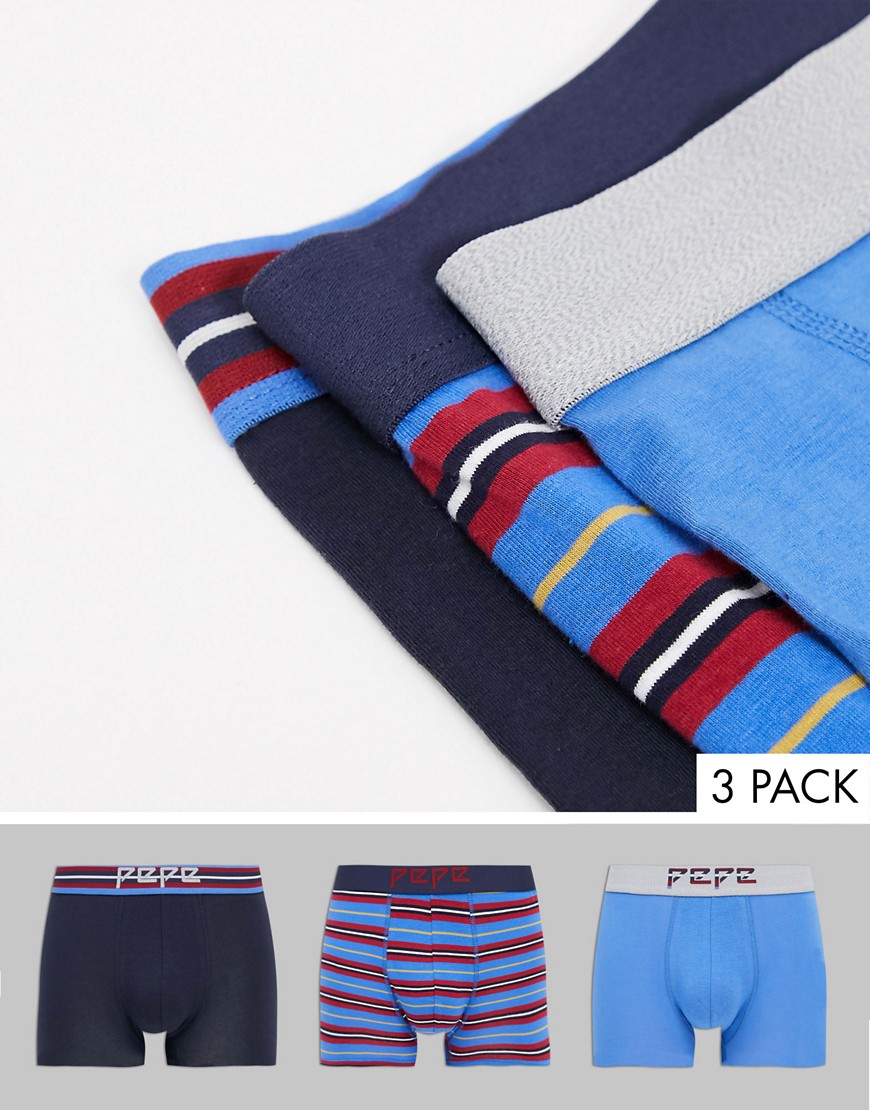 Pepe Jeans faxton 3 pack trunks in blue stripe mix