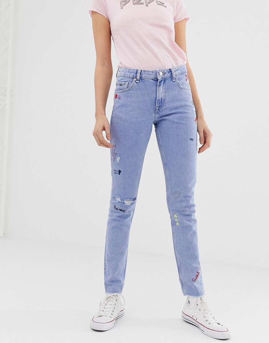 Pepe Jeans - Heidi - Boyfriend jeans met opschrift-Blauw