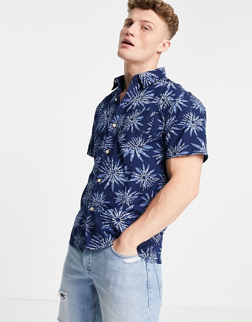 Pepe Jeans Ilford print short sleeve shirt in blue