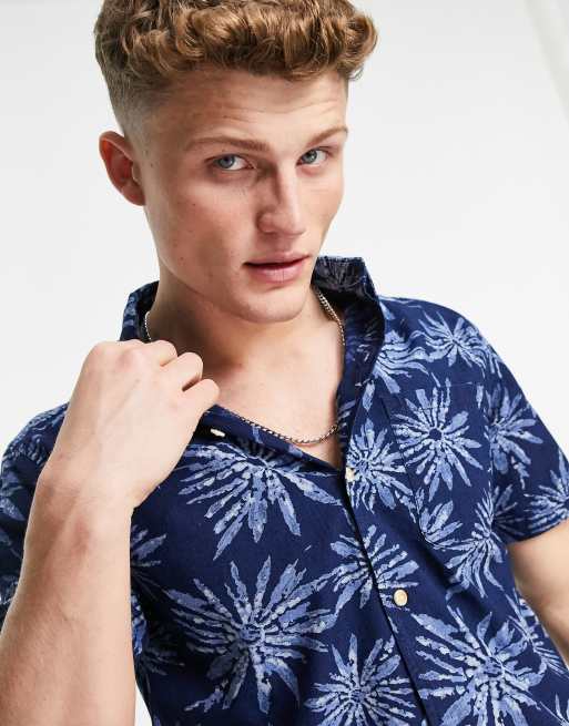 Pepe Jeans Ilford print short sleeved shirt in blue ASOS