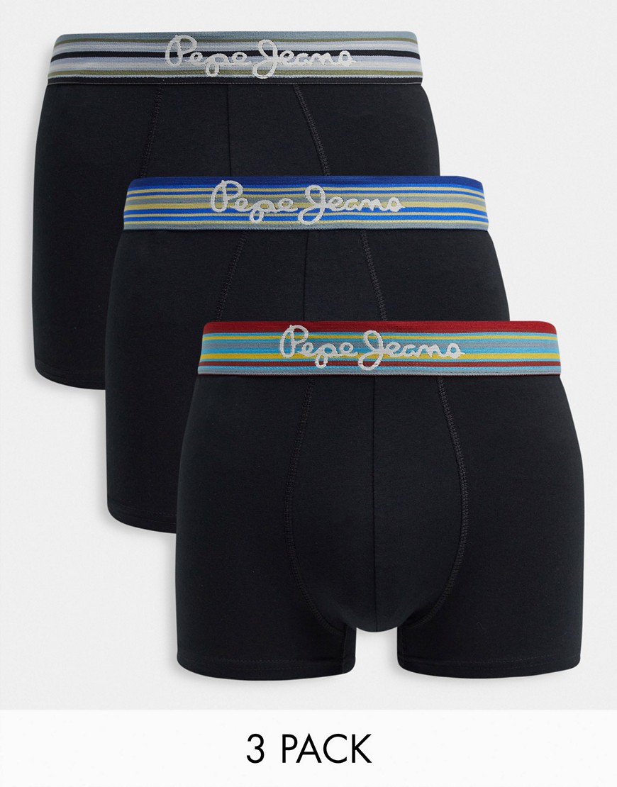 Pepe Jeans jivin 3 pack trunks with stripe waistband-Black