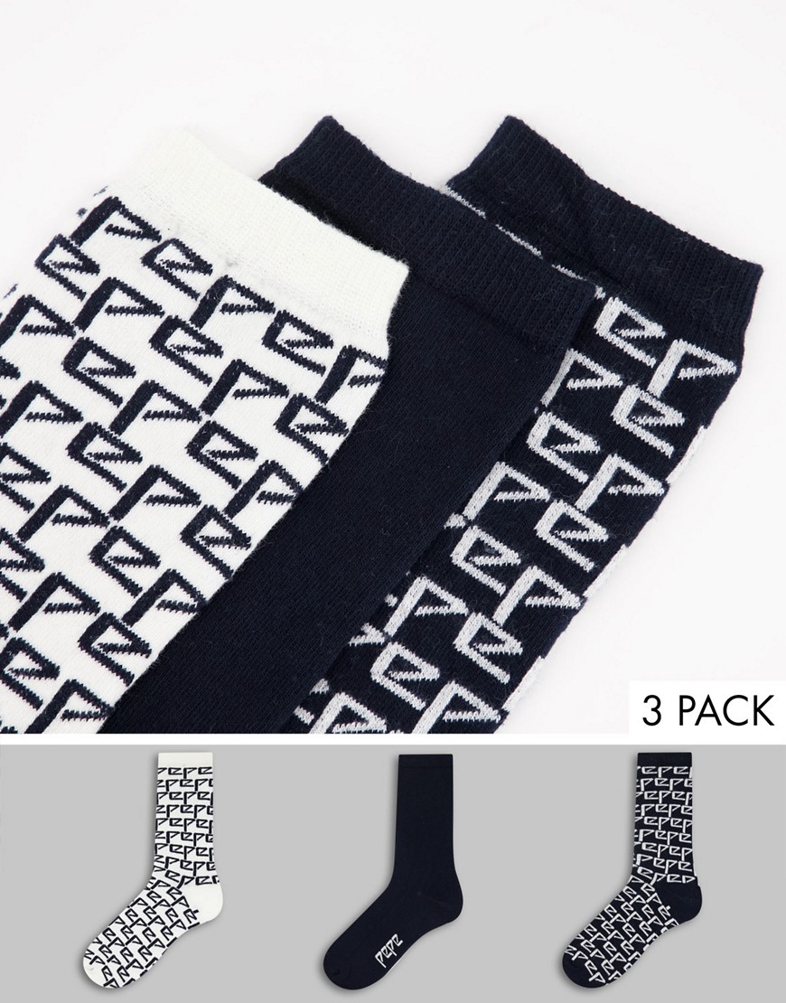 Pepe Jeans – Joseline – 3er-Pack Logosocken in Schwarz und Cremeweiß