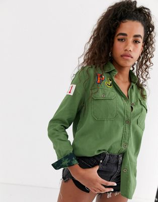Pepe Jeans - Katja - Overhemd in legerlook met patches-Groen