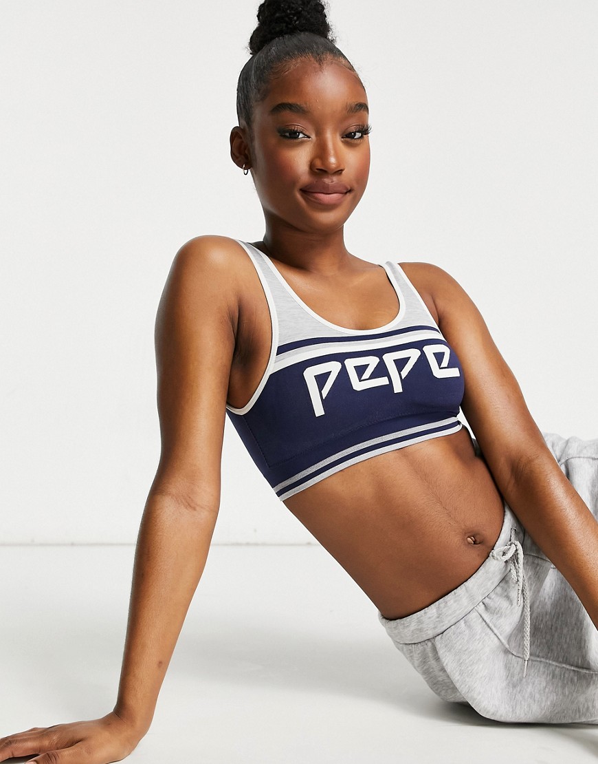 Pepe Jeans Kerry logo crop top in navy and gray