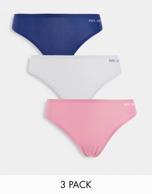 Pepe Jeans larnia 3 pack bonded thongs in navy grey and washed berry
