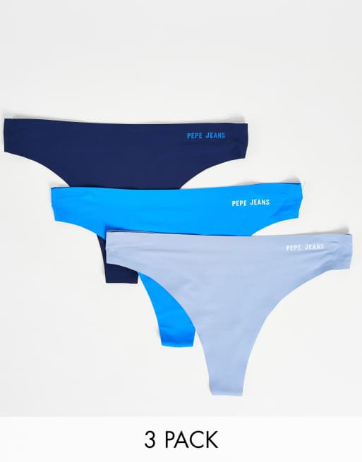 Pepe Jeans Larnia Lot de 3 strings non tissés Bleu marine et bleu