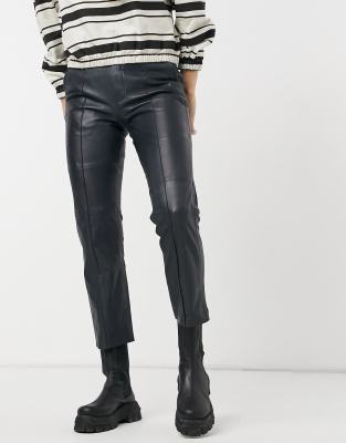 navy blue leather trousers