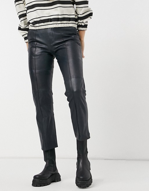 Pepe Jeans Lia real leather trousers in dark blue