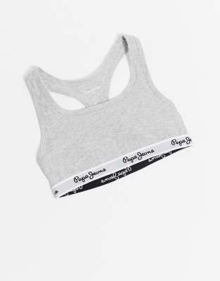 Pepe Jeans logo bra in grey marl