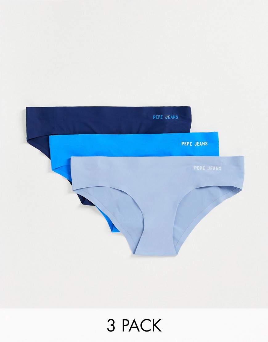 pepe jeans lucia 3 pack bonded briefs in navy and blue-grey