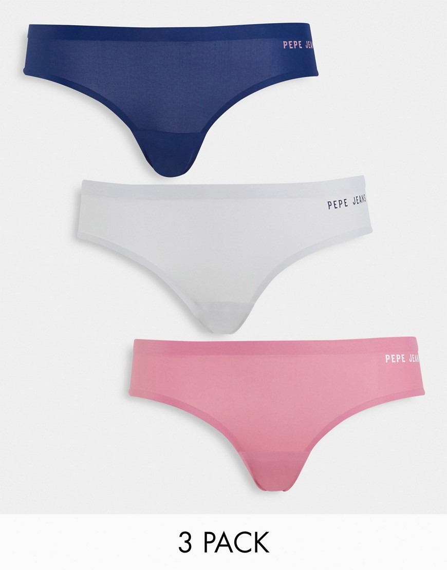 pepe jeans lucia 3 pack bonded briefs in navy grey and washed berry