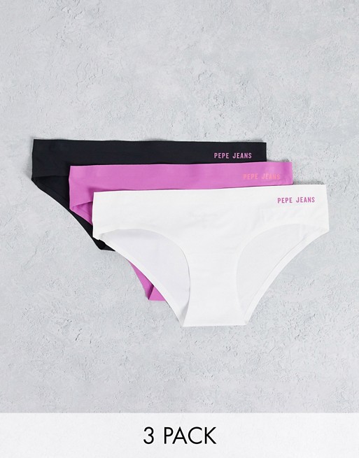 Pepe Jeans lucia 3 pack briefs in black white and purple