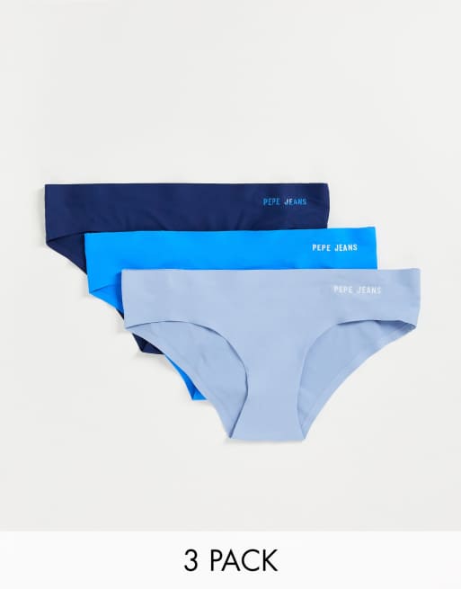 Pepe Jeans – Lucia – Zestaw 3 par bezszwowych fig w kolorach granatowym i niebieskim