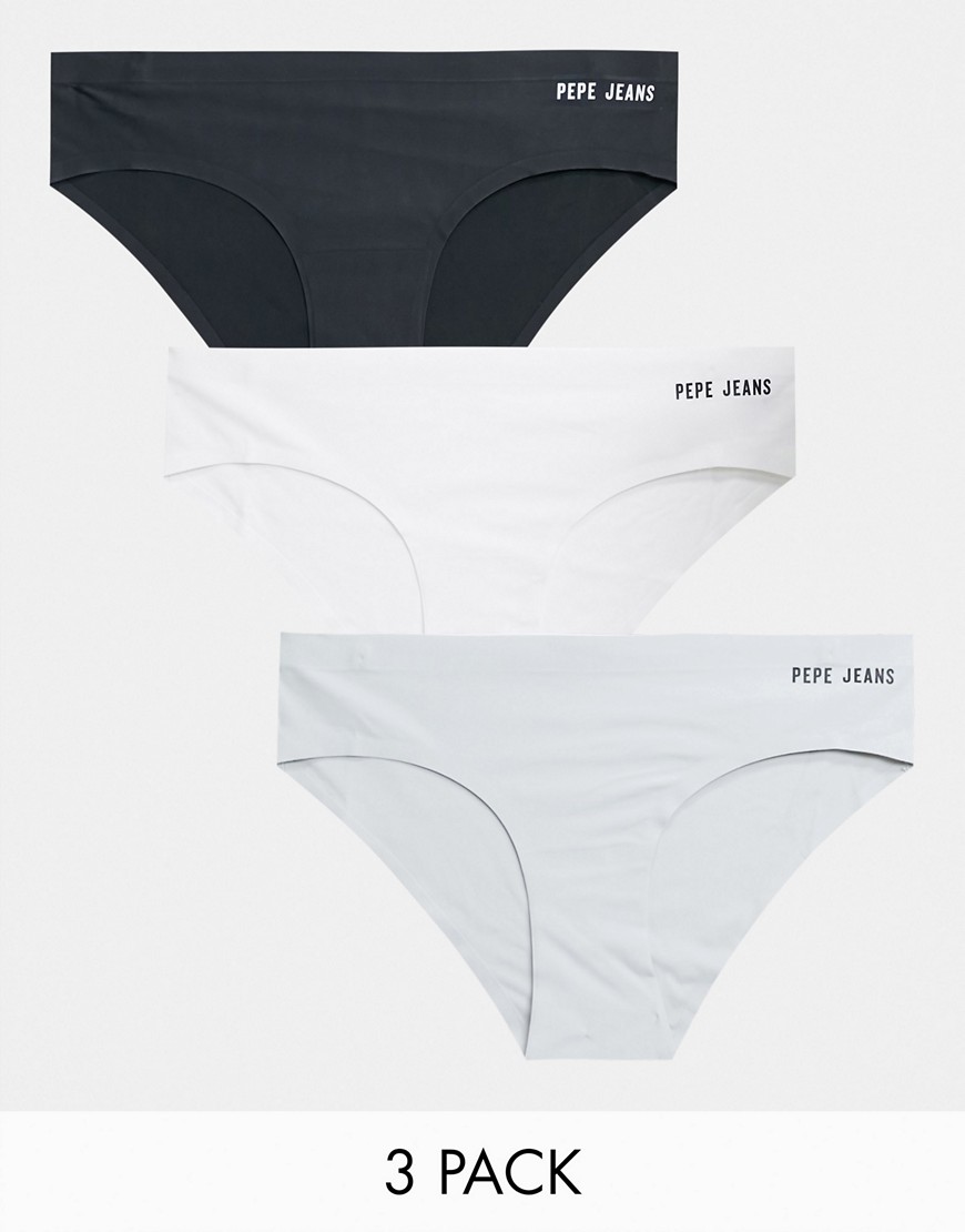 Pepe Jeans – Lucias – Slips im 3er-Pack aus gebondetem Stoff in Schwarz, Grau und Weiß-Mehrfarbig