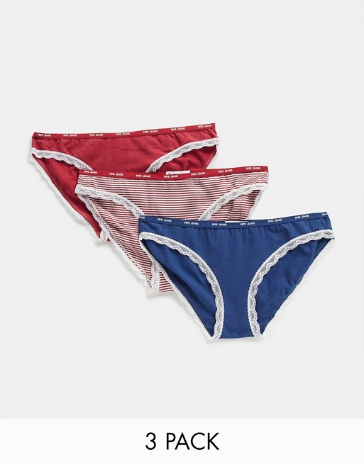 Pepe Jeans madella 3 pack briefs in red stripe and navy