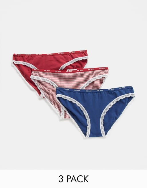 Pepe Jeans - Madella - Set van 3 onderbroeken in rood, gestreept en marineblauw